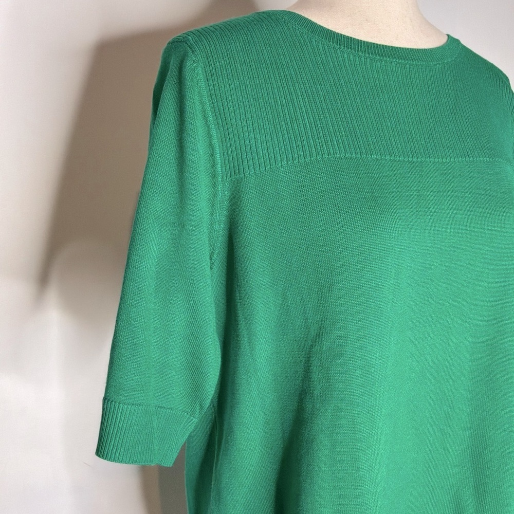 Melissa Paige Pepper Green Ribbed Crewneck Short Sleeve Relaxed Fit Sweater